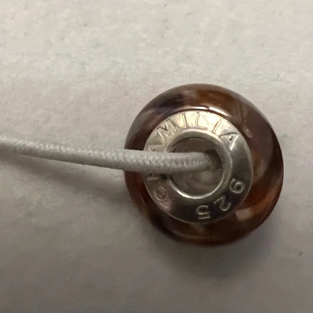 Chamilia Vivance Brown Plaid Murano Charm Bead EUC CHAMILIA .925 Core #247 - Picture 5 of 6